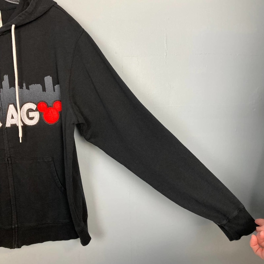 Disney Store Chicago Skyline Mickey Mouse Black Unisex Full Zip Hoodie Size L - Picture 10 of 12